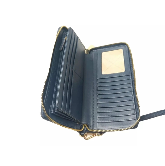 Michael Kors Jet Set Travel Large Pebbled Leather Wristlet Navy Blue MSRP $275 - Picture 6 of 9